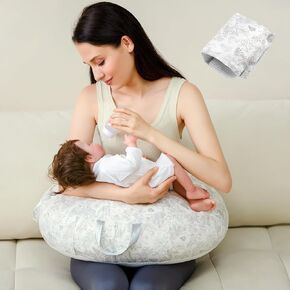 Nursing Pillow for Breastfeeding, Multifunctional Dual-Sided 2-in-1 with Adjustable Waist Strap and Removable Cotton Cover, (Sweet Dream Garden)