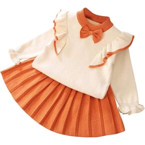 IMEKIS طفل رضيع فتاة الزي محبوك سترة بلايز مع تنورة مطابقة مجموعات كشكش طويلة الأكمام الخريف الشتاء الملابس in Kuwait