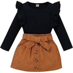 Baby Toddler Girl Outfits Fall Winter Clothes Turtleneck Knitted Cotton Long Sleeves Tops & Button Mini Skirts Set