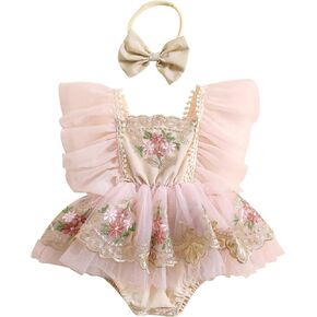 Mubineo Baby Girl Summer Clothes Lace Romper Skirt Dress Princess Outfits Sleeveless Flower Newborn Outfit