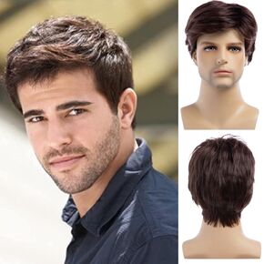 Mens Black Wig Short Layered Synthetic Hair Wigs Heat Resistant Cosplay Halloween Party for Male