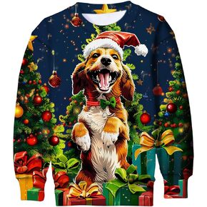 UNICOMIDEA Boys Girls Ugly Christmas Sweater Kids 3D Printed Xmas Fleece Pullover Jumpers Crewneck Tee Shirts 6-16T
