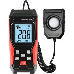 Light Meter Digital Lux Meter Handheld Illuminance Light Meter with 360 Degree Rotating Sensor, 4 Digit LCD Display 0~200,000 Measurement Range Luxmeter Tester for Plants, Headlights, Home & Office