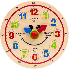 Award Winning Hape Happy Hour Clock Kid's Wooden Time Learning Puzzle