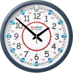 EasyRead Time Teacher Kids Wall Clock - Learn The Time Children's Clocks - Teaching Clocks for Children for Classroom, Bedroom, Home-Schooling - Learning Clock for Kids with Blue Face (35cm)