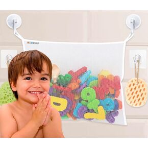 Bath Toy Net 18"x16" - Kids Bath Tub Toy Holder, Mesh Bag for Bath Toys, Baby Bathtub Toy Storage Organizer, Large Bathroom Bucket Bin - Toddler Shower Caddy Hanging Basket + 2 Suction Cups & 2 Hooks