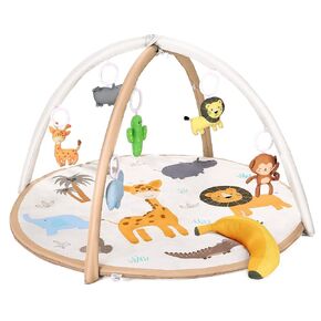 Baby Play Gym Mat, Tummy Time Activity Mat with 5 Detachable Toys and Pillow for Newborn Stage-Based Sensory and Motor Skill Development, Infant Play Mat for Babies to Toddlers