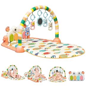 dearlomum Baby Play Mat Baby Gym, Piano Tummy Time Baby Activity Gym Mat with 5 Infant Learning Sensory Baby Toys, Music and Lights Boy & Girl Gifts for Newborn Baby 0 to 3 6 9 12 Months(Pink)