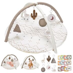 Tummy Time Activity Mat, Macrame Baby Play Gym Mat with 6 Detachable Toys and 12 Milestone Cards for Stage-Based Sensory and Motor Skill Development, Washable Play Mats for Infant, Non Slip Play Mat