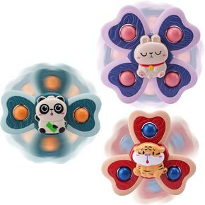 Sensory Toys for Toddlers 1-3, Suction Cup Spinning Top Toy, Baby Gifts Idea for Boy Girl Toddler 3pcs Suction Cup Spinner Toy for Baby 12-18 Months Baby (Spaceship Series)