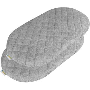 Bamuho 2 Pack Bassinet Mattress Pad Cover for Hourglass/Oval Bassinet Mattress, Waterproof Viscose Made from Bamboo Bassinet Mattress Protector with Elastic Bed Skirt, 30"×18" White