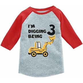 I'm Digging Being 3 3rd Birthday Shirt Boy Construction Kids Raglan T-Shirt