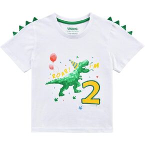 WAWSAM 2nd Birthday Boy Shirt Dinosaur Birthday T-Shirt 2 Year Old Toddler Outfit