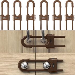 6 Pack Child Proof U-Shaped Code Sliding Cabinet Door Locks Adjustable Baby Safety Cupboard Cabinet Latches Set for Knob Handle Drawers Closet Black