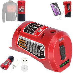 M-12 Battery Charger with type-c Port & DC 12V Outlet，Power Source Replacement for Milwaukee m12 12V Battery Adapter for Milwaukee Heated Jacket 49-24-2310 Compatible with 48-11-2420 48-11-2411