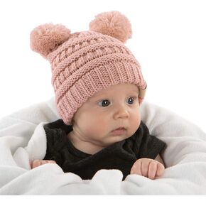 Funky Junque Exclusives Baby Infant Beanie Knit Warm Winter Double Pom Pom Skull Cap Hat