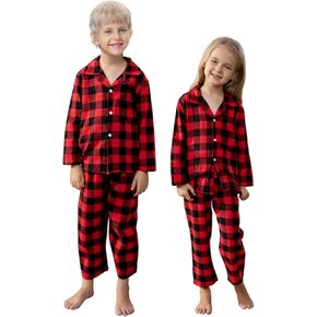 Schbbbta Kids Pajamas Set, Plaid Button Down Pjs for Girls & Boys, 9 Months - 14 Years
