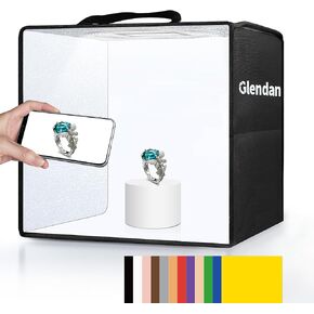 Glendan Mini Light Box Photography, 10"x10" Photo Studio Light Box, Portable Folding Photography Light Tent with CRI >95 88pcs LED Light+6 Kinds Double-Sided Color Backgrounds for Small Size Products