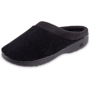 isotoner Women's Terry and Satin Slip on Cushioned Slipper with Memory Foam for Indoor/Outdoor Comfort Flat Sandals