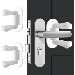 Child Proof Door Lever Lock, 2 Pack Door Locks for Kids Safety, Door Knob Child Proof, Baby Proofing, 3M Adhesive, Door Handle Child Proof, Baby Safety Locks for Toddlers (Black)
