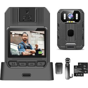 4K HD Body Camera, 256GB Body Cam with Two 2350mAh Batteries Work 13-15H, Waterproof IP68 H.265 Video Code, Body Camera with Audio and Video Recording for Police Hiking Security Patrol