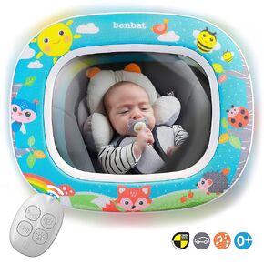 BenBat Baby Car Mirror - Safety Car Seat Mirror for Rear Facing Infant - Shatterproof Clear Wide Vision Day and Night - Entertain See and Soothe with Remote control - Crash Tested and Certified, Blue
