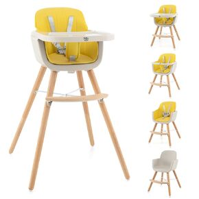 BABY JOY Convertible Baby High Chair, 3 in 1 Wooden Highchair/Booster/Chair with Removable Tray, Adjustable Legs, 5-Point Harness, PU Cushion and Footrest for Baby, Infants, Toddlers (Gray)