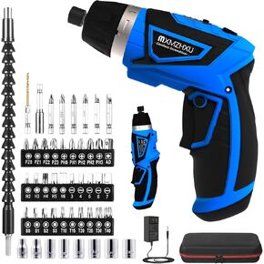 Cordless Screwdriver, 8V Max 10Nm Electric Power Screwdriver with 47 Accessories, 6+1 Torque, Pivoting Handle, 2000mah Rechargeable Screw Gun & Bit Set with LED Light, Flexible Shaft