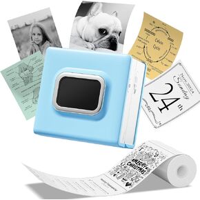 Portable Sticker Printer - Bluetooth Sticker Maker Machine, M02D Print Pod with Stickers, Mini Thermal Printer, Pocket Printer for Notes, List, Study, Gift, Photo Printer for iPhone, Blue