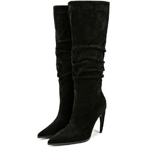 black Women's Mid RiseHigh Cut Fashionable Sexy High Heels Qointed Pleated High Heels Thin Heels Stacked Boots Sleeve Boots-S02