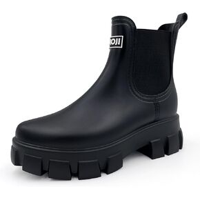 Amoji Unisex Ankle Chelsea Rain Platform Rubber Waterproof Boots 917