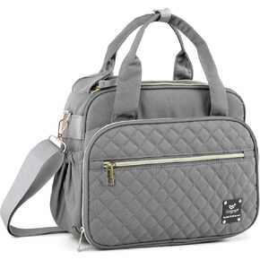Crossbody Small Diaper Bag, Cute Mini Baby Diaper Tote Bags with Insulated Pockets for Traveling Outdoor Parent, Pink & Gray