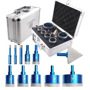 Diamond Core Drill Bit Set - BRSCHNITT Diamond Hole Saw Kit for Porcelain Tile Ceramic Marble Granite Drilling Triangle Shank 11pcs 6/8/10/20/25/28/32/35/50/65mm bits &2“ Chamfer bit