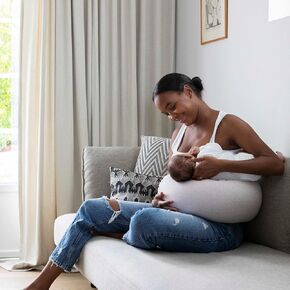 bbhugme Adjustable Nursing Pillow - Breastfeeding, Bottle Feeding, Baby Support - Adjustable Firmness and Fit - Washable Pillow Cover - Grey Melange