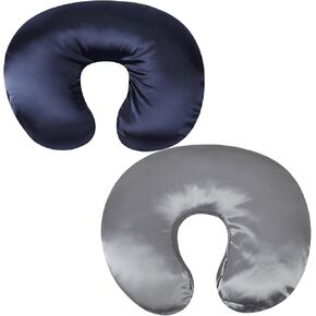 Satin Nursing Pillow Cover Set 2 Pack Ultra Soft Silk Compatible with Boppy Pillow for Breastfeeding Pillow Protect for Baby Hair and Skin Grey & Pink