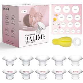 Breast Pump Flange Sizing Kit, BALIME 10PCS Flange Inserts 13/15/17/19/21mm for 24mm Flange/Shield of Most Pumps,Nursing Pads,Nipple Measurement Tool,Cleaning Brush,Mom's Breastfeeding Essentials