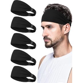 Sports Headbands for Men, Moisture Wicking Head Band 5 Pack Sweat Bands Workout Hair Band Football Running Accessories for Men