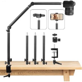 Heavy Duty Overhead Camera Desk Mount Stand 14.5"-41" with 1/4" Screw, 3-Section 360°Rotatable Detachable Articulating Boom Arm with Enlarged Handle C Clamp, Tabletop Light Stand for Streaming Vlog