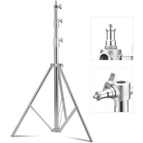 Stainless Steel Light Stand 110" /2.8m, Spring Cushioned Heavy Duty Tripod Stand with 1/4-inch to 3/8-inch Universal Adapter for Studio Monolight Softbox Reflector Photography Portrait Video