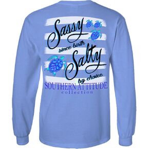 Southern Attitude Salty by Choice Sea Turtles Sea Foam Green Long Sleeve Women's Shirt in Kuwait