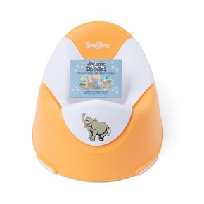 وقت استخدام الحمام جديد | مقعد التدريب على استخدام المرحاض من Potty Watch Inventor - مرحاض سهل وممتع مع 6 ملصقات سحرية تفاعلية متغيرة الألوان وقابلة لإعادة الاستخدام - ملصقات سهلة التقشير للأطفال - (برتقالي، سافانا)