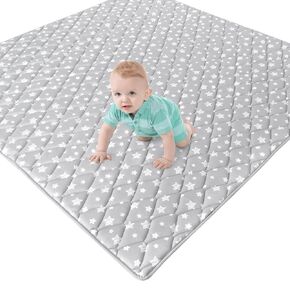Premium Foam Baby Play Mat 71''x59'', One-Piece Crawling Mat Non Slip Cushioned Baby Mats for Playing 71x59 Inches, Grey Star