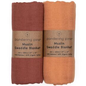 Organic Baby Muslin Swaddle Blankets for Boy or Girl - Eucalyptus Leaves and Sage Swaddling Blanket 2 Pack - Soft Muslin, XLarge and Breathable, Boho Baby, 47" X 47"
