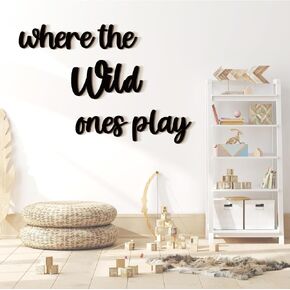 Kigley 5 Pcs Playroom Wall Decor 15.4" x 18" 3D Where The Wild Ones Play Nursery Sign Wooden Wall Art Decoration for Kids Toddler Room Decor Boys and Girls Kindergarten Bedroom Word Sign(Wood Color)