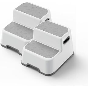 UNCLE WU Two Step Stool for Kids/Toddler/Adult -Height 10.0 ",Hold up to 200 Pounds,Non-Slip Safety Handles for Potty Training, Bathroom Sink,Bedside, Kitchen (2 Pack)