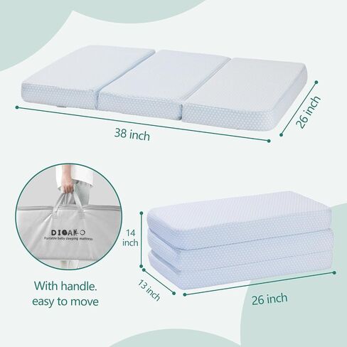 Trifold Pack and Play Mattress,38x26 Pack n Play Mattresses Dual Sided Firm & Soft Mermory Foam, Portable Travel Baby Mattress for Pack N Play with Removable Breathable Cover in Saudi Arabia