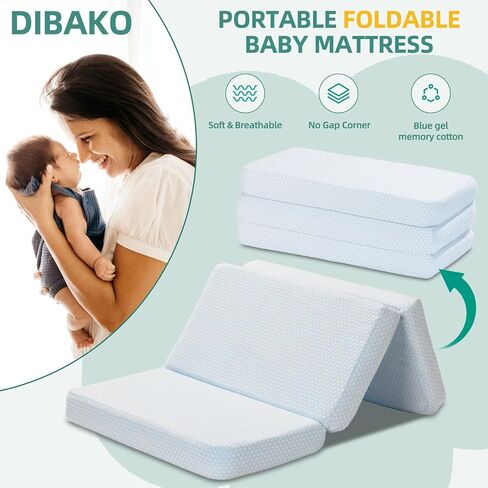 Trifold Pack and Play Mattress,38x26 Pack n Play Mattresses Dual Sided Firm & Soft Mermory Foam, Portable Travel Baby Mattress for Pack N Play with Removable Breathable Cover in Saudi Arabia