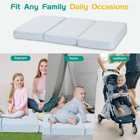 Trifold Pack and Play Mattress,38x26 Pack n Play Mattresses Dual Sided Firm & Soft Mermory Foam, Portable Travel Baby Mattress for Pack N Play with Removable Breathable Cover in Saudi Arabia