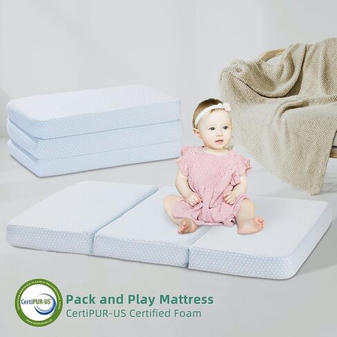 Trifold Pack and Play Mattress,38x26 Pack n Play Mattresses Dual Sided Firm & Soft Mermory Foam, Portable Travel Baby Mattress for Pack N Play with Removable Breathable Cover in Saudi Arabia