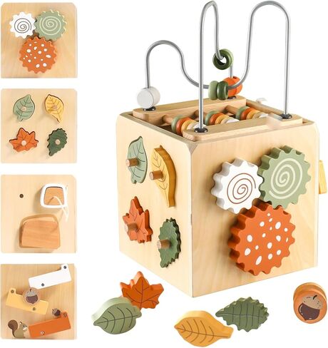 Wooden Space Toy for Baby 1 Year Old, Montessori Toy for Babies 12-18 Months, Toddler Rocket Toy Age 1-3, Sensory Activity Cube Learning Toy, 1st Birthday Gift for Boys and Girls in Saudi Arabia